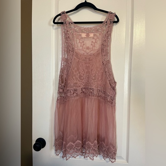 LaBellum Hillary Scott Lace Layering Tank XL Mauve/Dusty Rose Romantic Boho - Picture 2 of 4